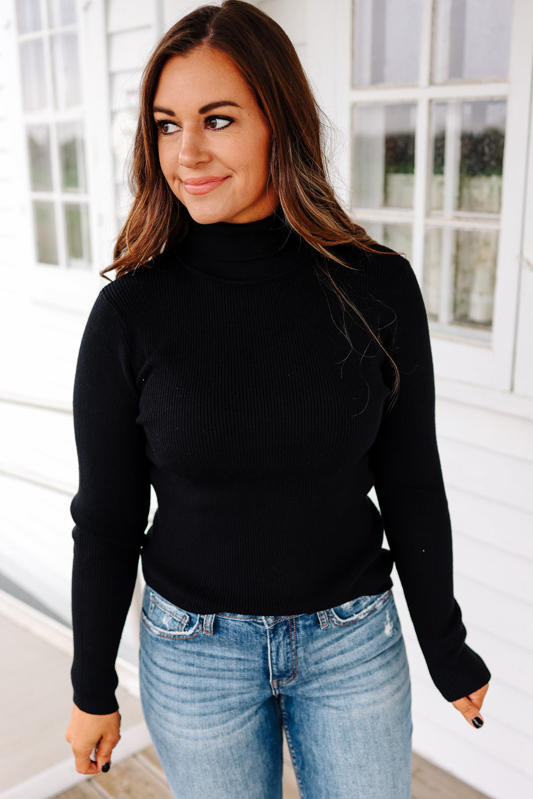 Sylvie Ribbed Turtleneck Sweater - Black