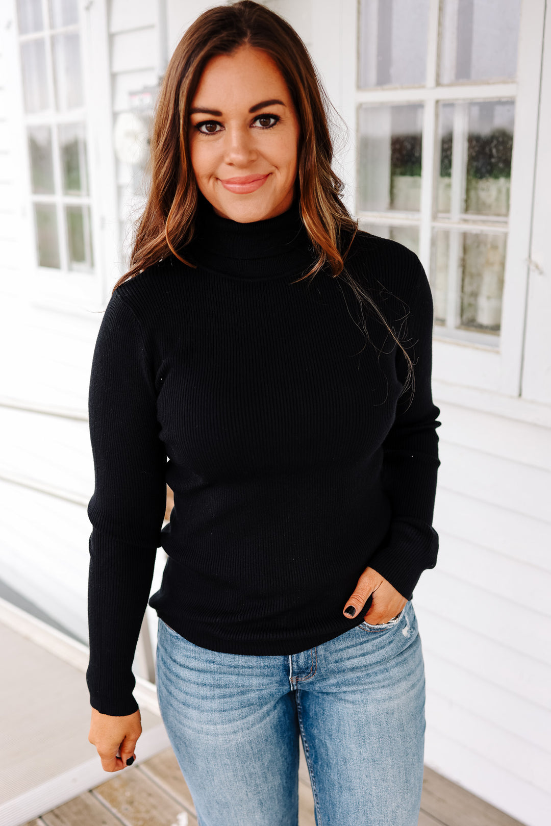 Sylvie Ribbed Turtleneck Sweater - Black
