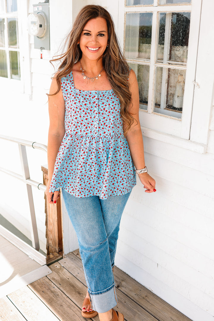 Kenzie Floral Babydoll Tunic Tank - Blue