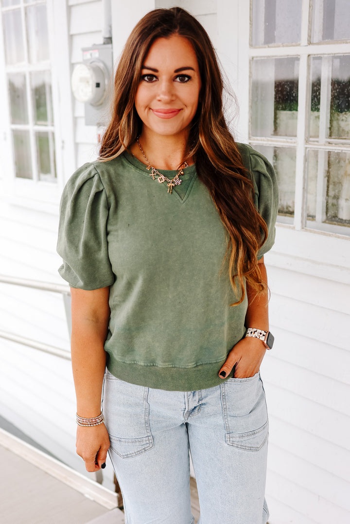 Alma Pleated Sweatshirt Tee - Olive