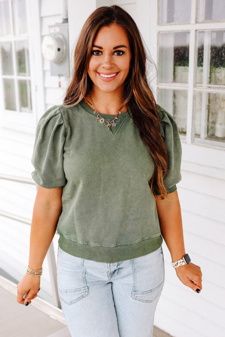 Alma Pleated Sweatshirt Tee - Olive