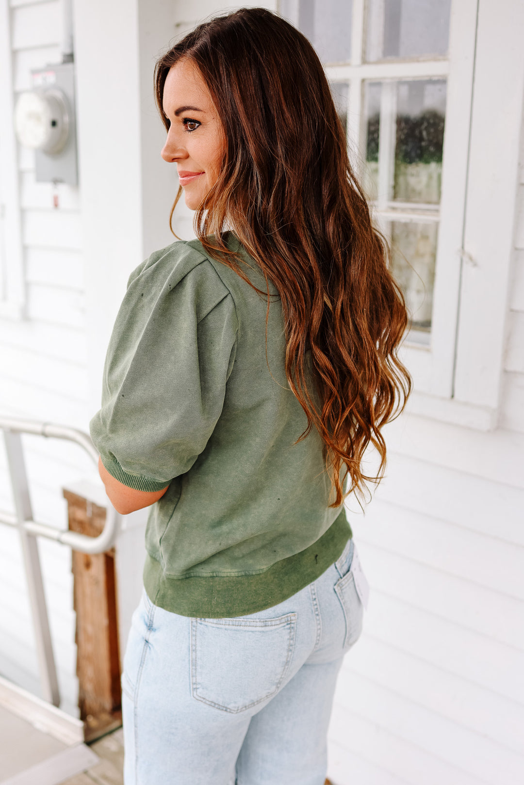 Alma Pleated Sweatshirt Tee - Olive