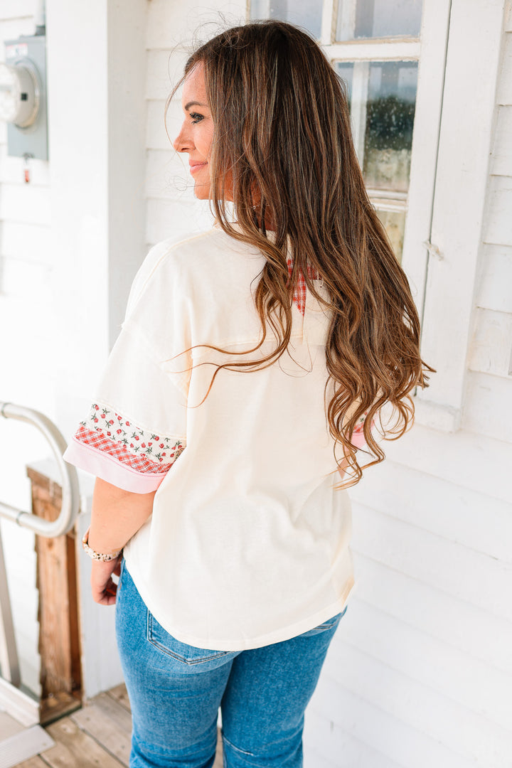 Grace Mixed Fabric V Neck Top