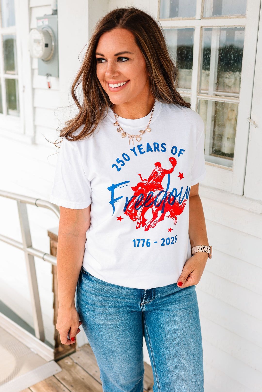 250 Years of Freedom Cowboy Graphic Tee - White