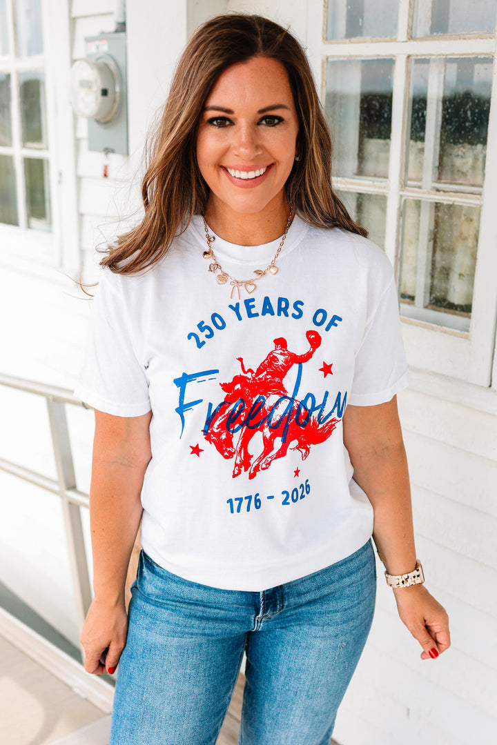250 Years of Freedom Cowboy Graphic Tee - White