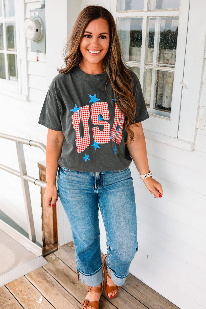 Gingham USA & Stars Graphic Tee - Pepper
