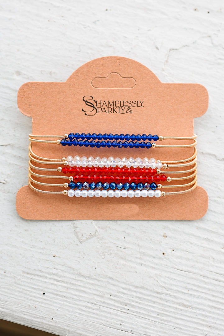 Patriotic Boho Layered Guitar String Bracelet Set