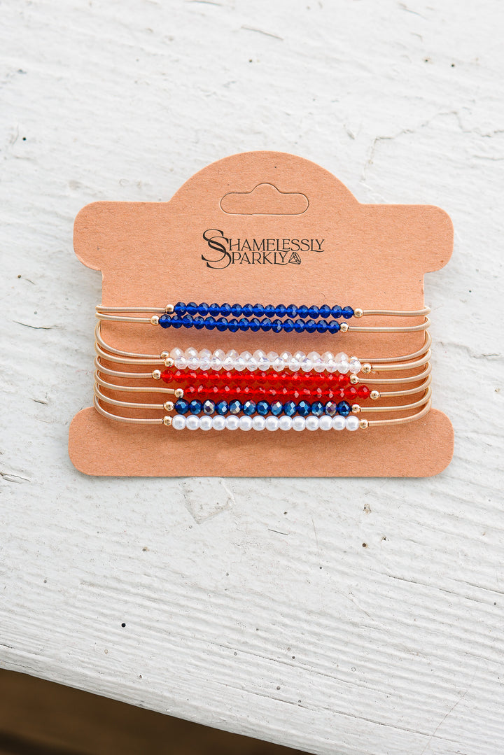 Patriotic Boho Layered Guitar String Bracelet Set