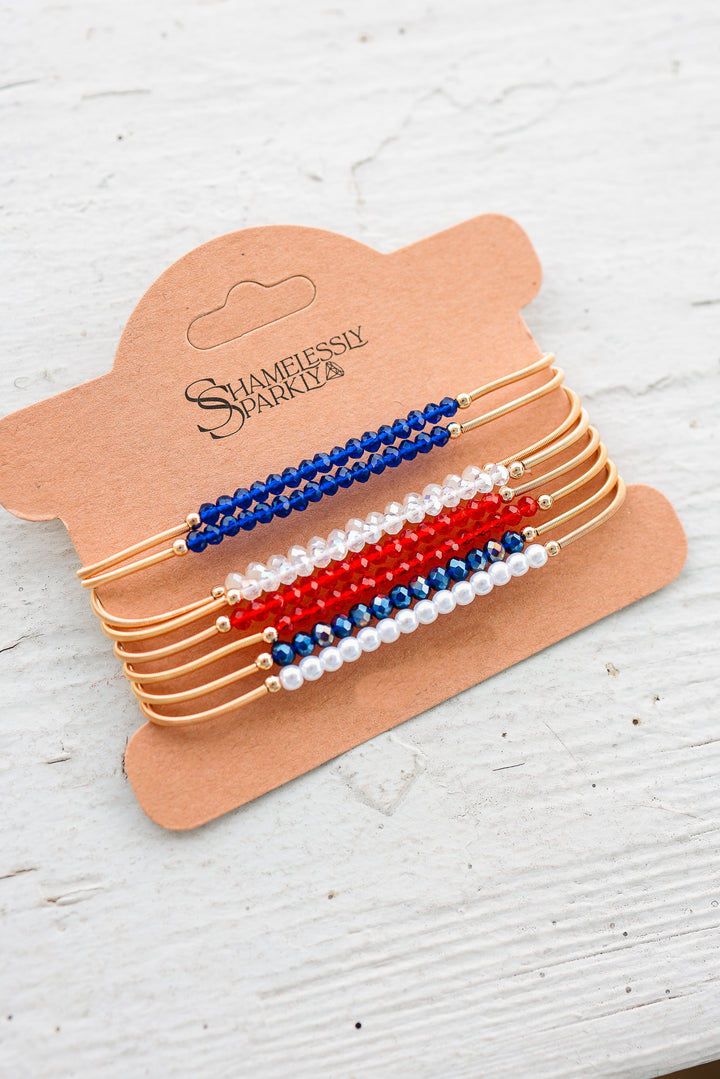 Patriotic Boho Layered Guitar String Bracelet Set
