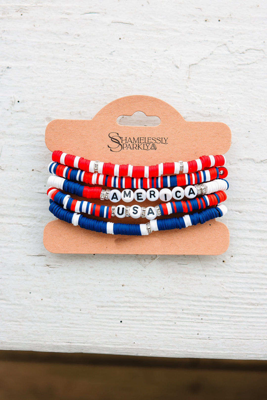 Red White Blue USA Stretch Bracelet Stack
