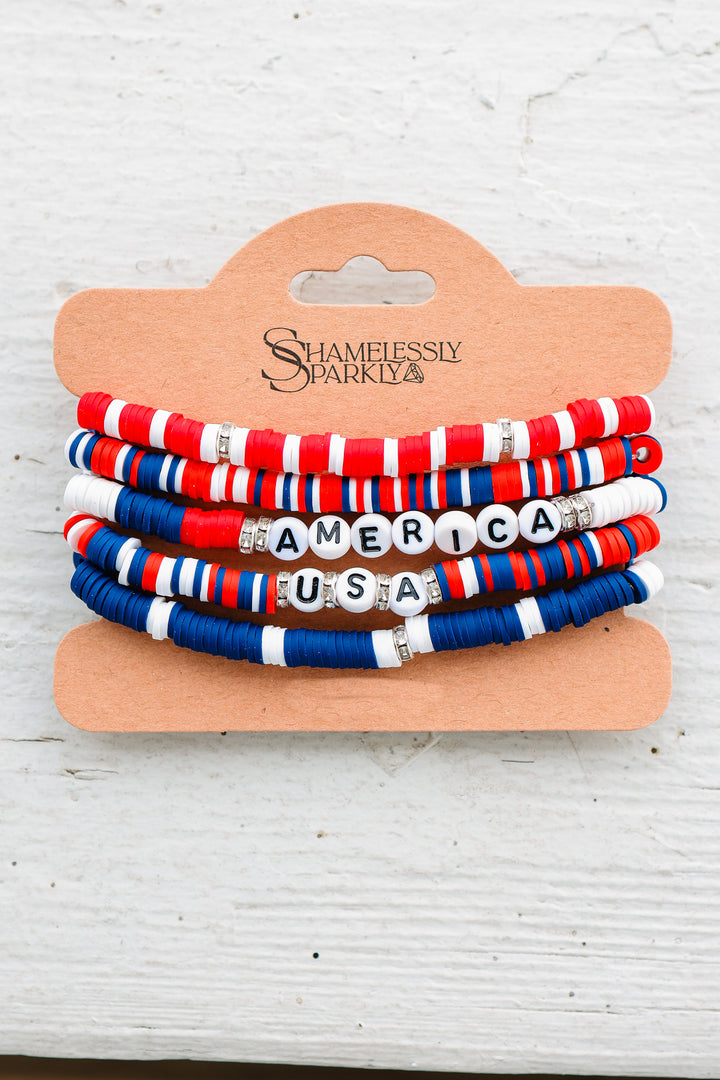 Red White Blue USA Stretch Bracelet Stack
