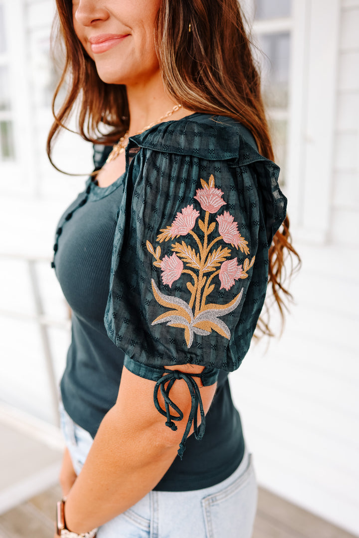 Lottie Embroidered Sleeve Top