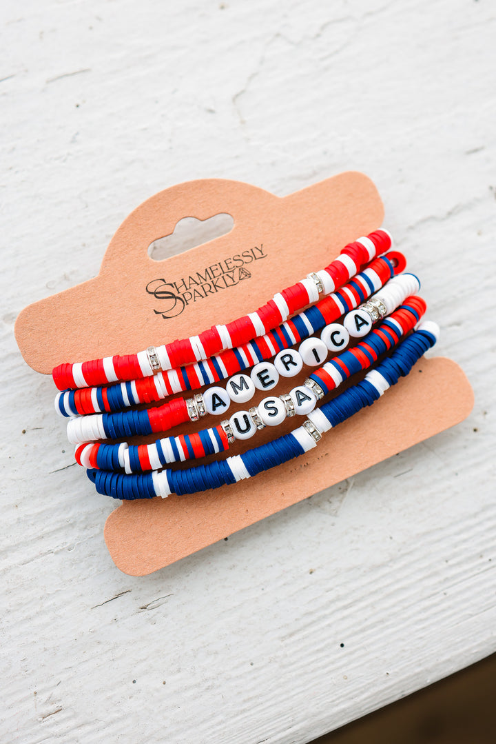 Red White Blue USA Stretch Bracelet Stack