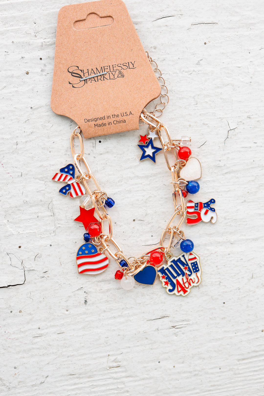 Patriotic Americana Red White Blue Charm Bracelet