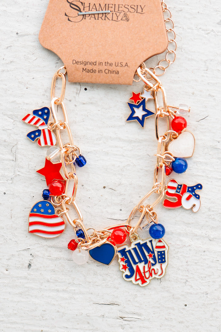Patriotic Americana Red White Blue Charm Bracelet