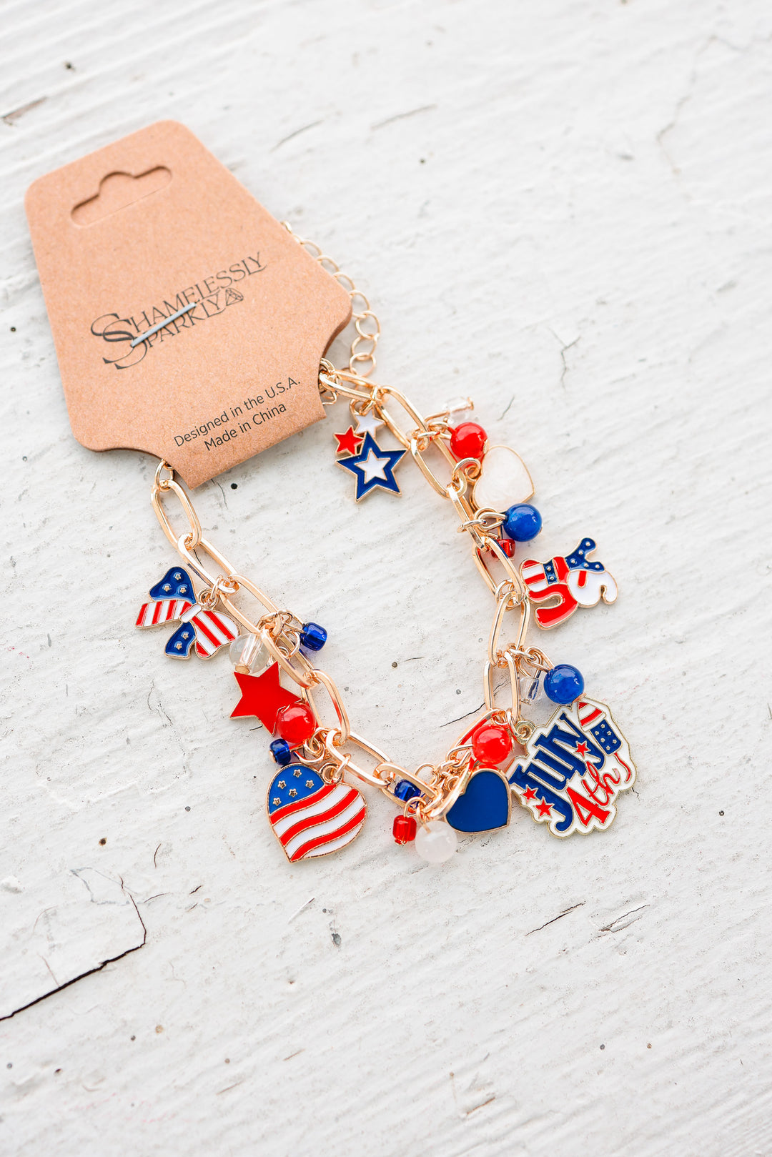 Patriotic Americana Red White Blue Charm Bracelet