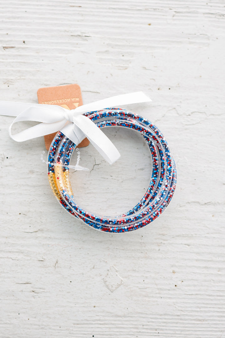 Americana Patriotic Confetti Sequin Tube Bracelets