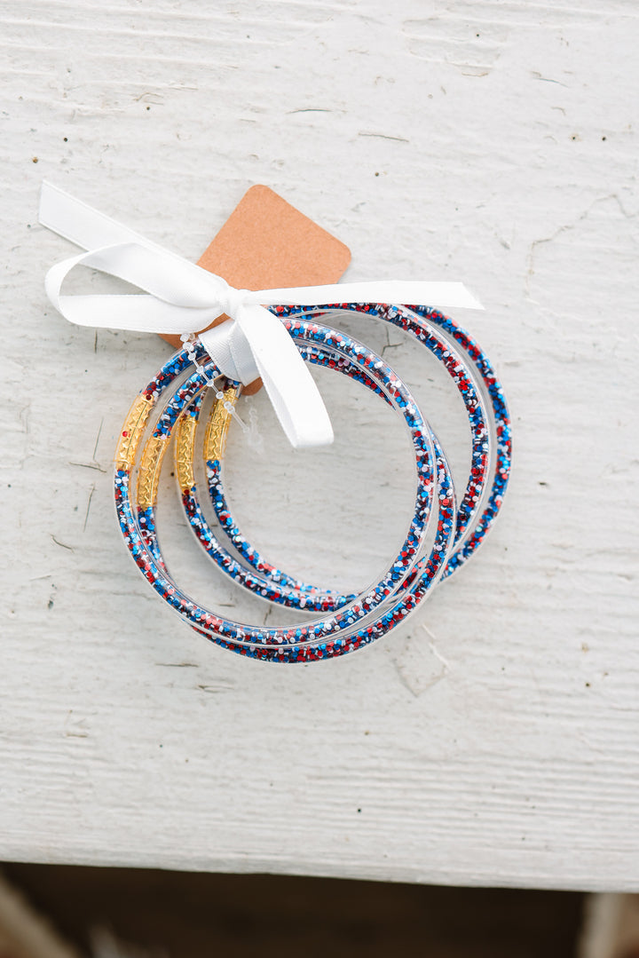 Americana Patriotic Confetti Sequin Tube Bracelets