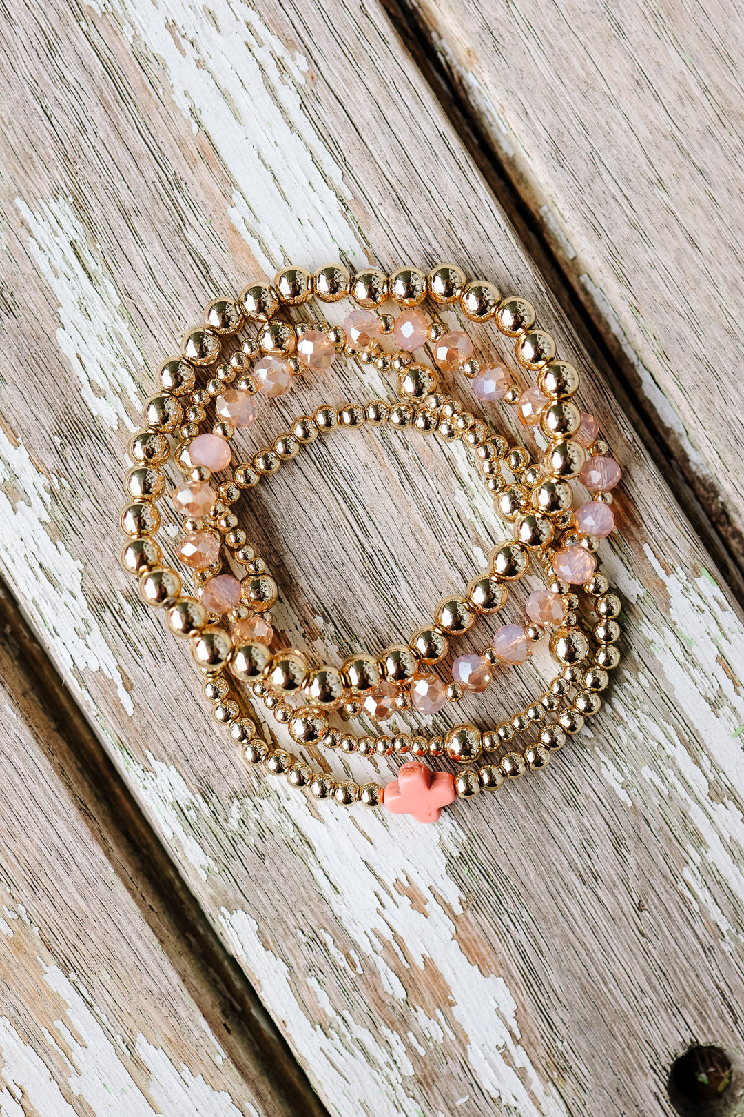 Boho Beaded Stretch Bracelet Set - Pink