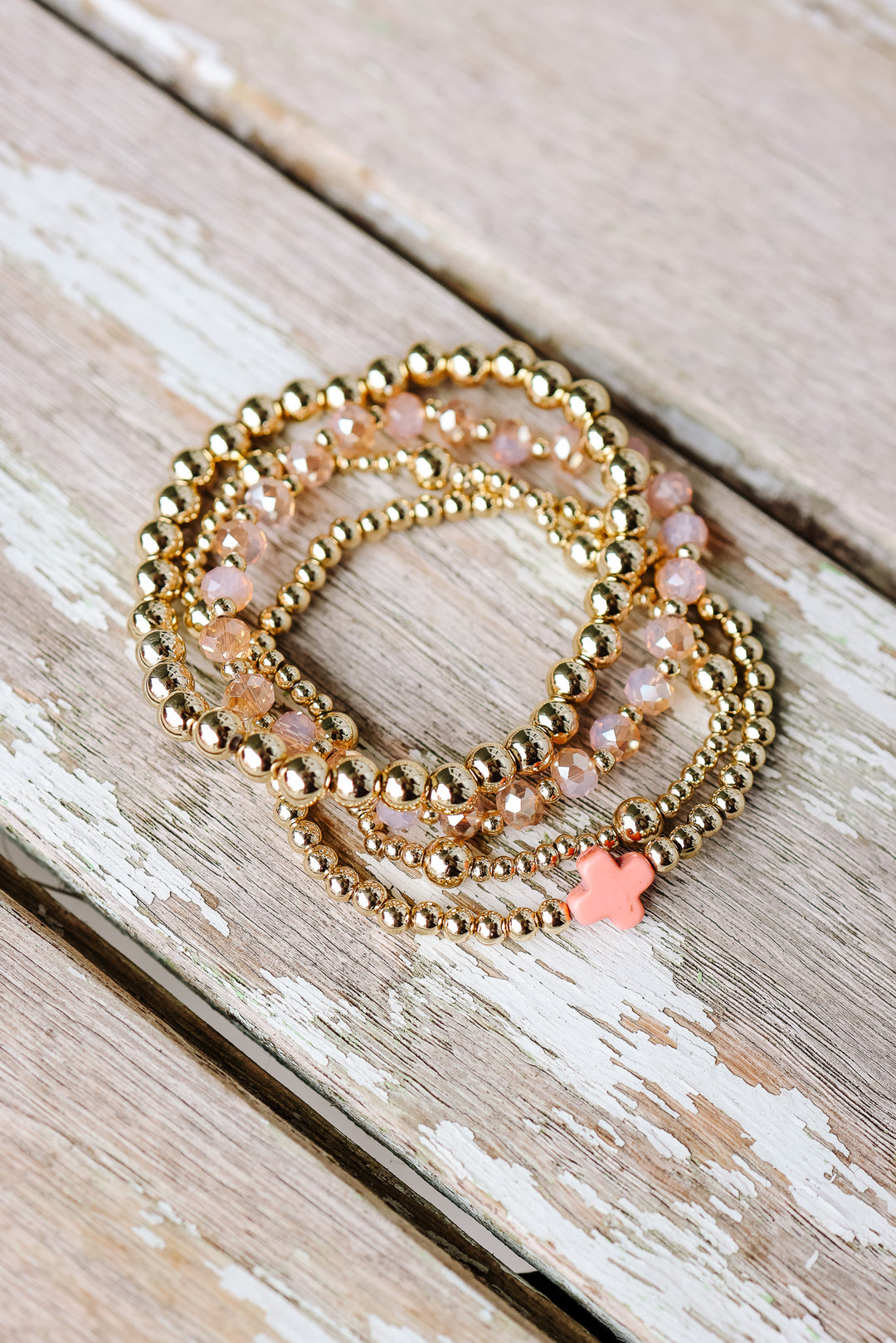 Boho Beaded Stretch Bracelet Set - Pink