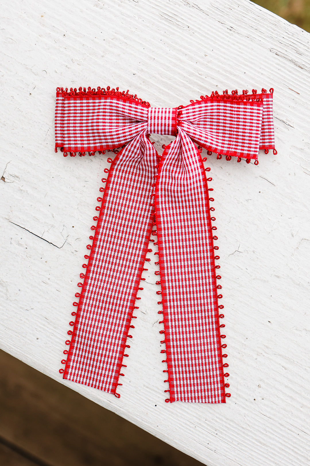 Gingham Bow Hair Clip - Red