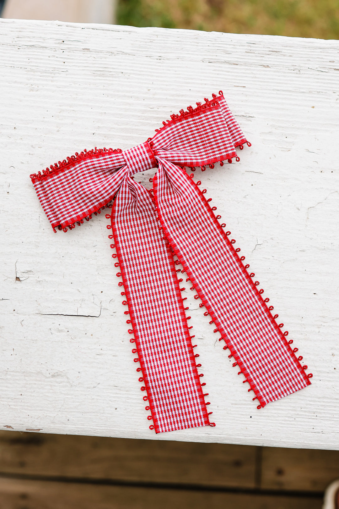Gingham Bow Hair Clip - Red