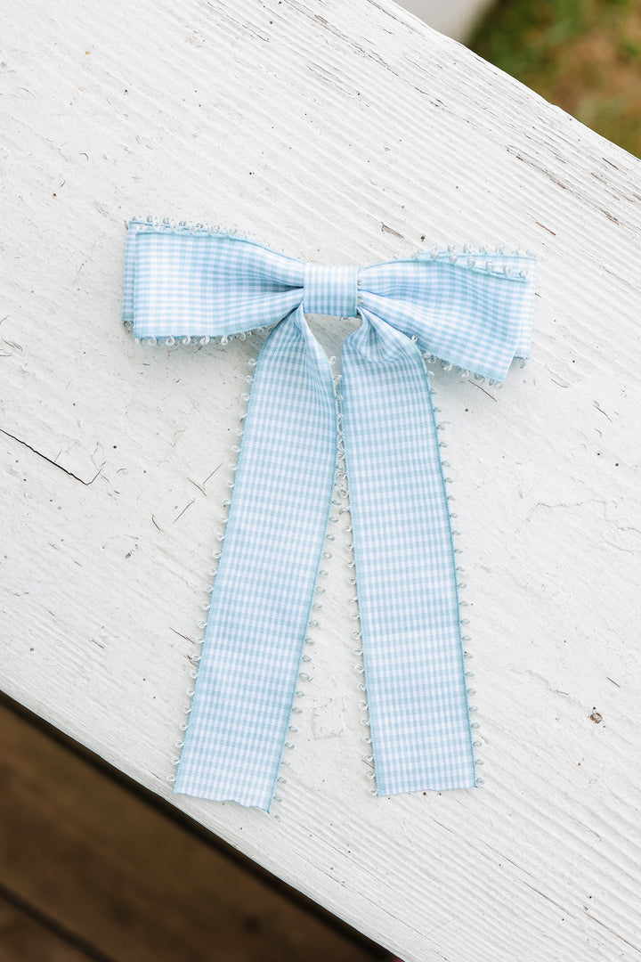 Gingham Bow Hair Clip - Blue