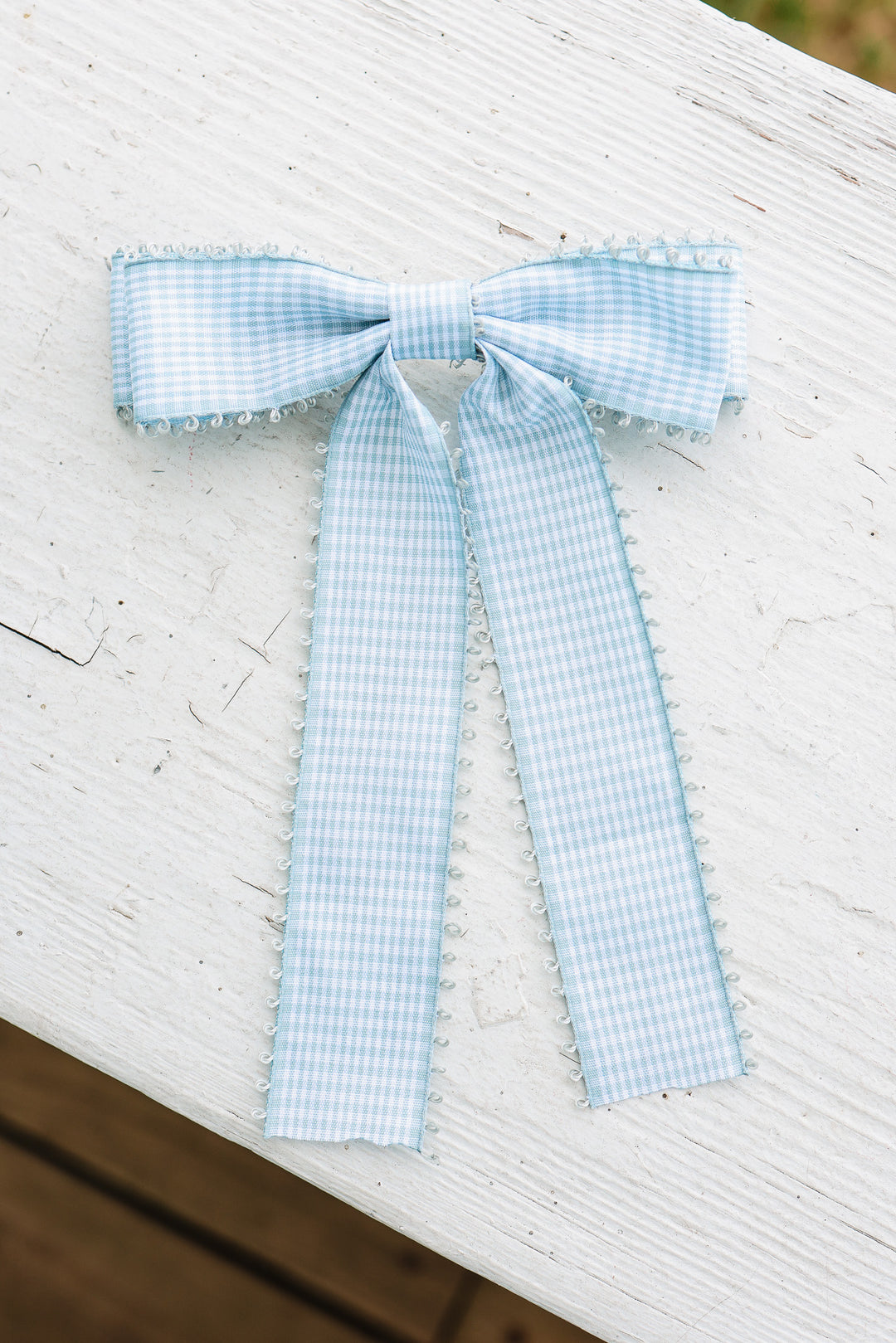 Gingham Bow Hair Clip - Blue