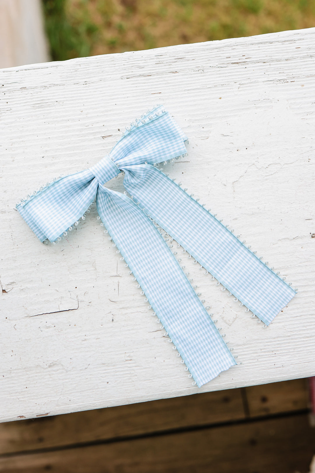 Gingham Bow Hair Clip - Blue