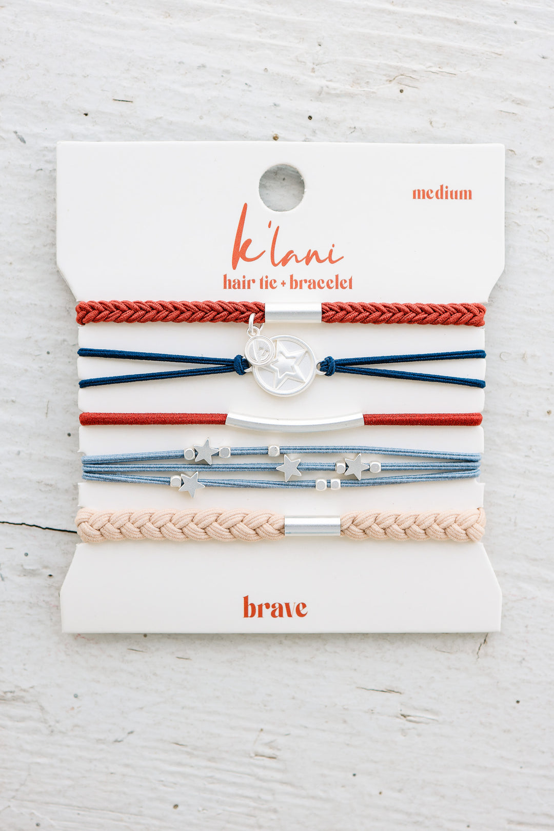 "Brave" Red, White & Blue with Silver Star Accents