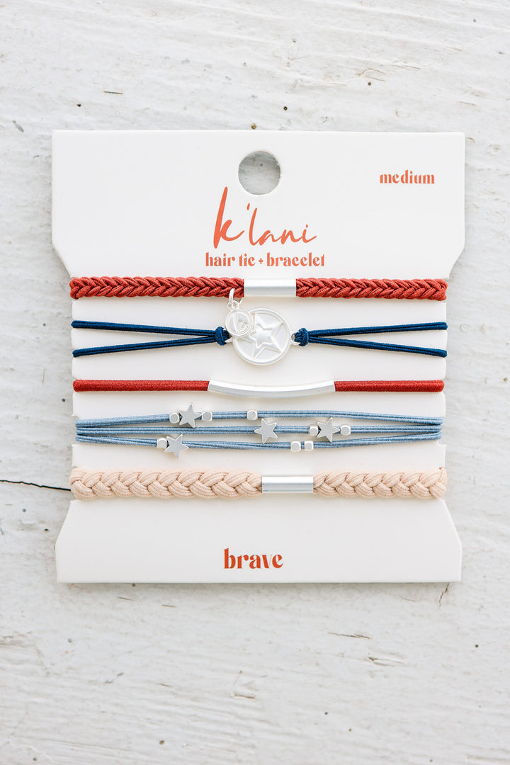 "Brave" Red, White & Blue with Silver Star Accents