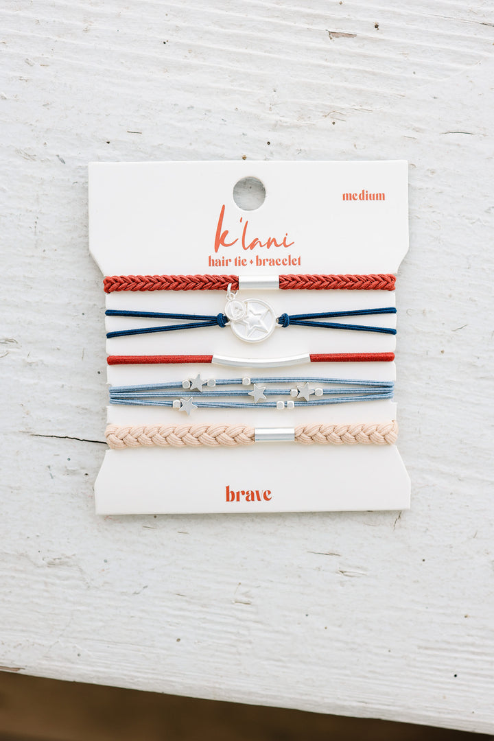 "Brave" Red, White & Blue with Silver Star Accents
