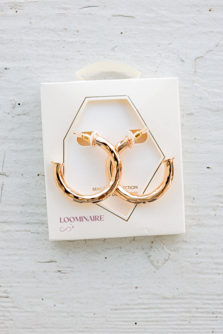 Hammered Metal Hoop Earrings - Gold