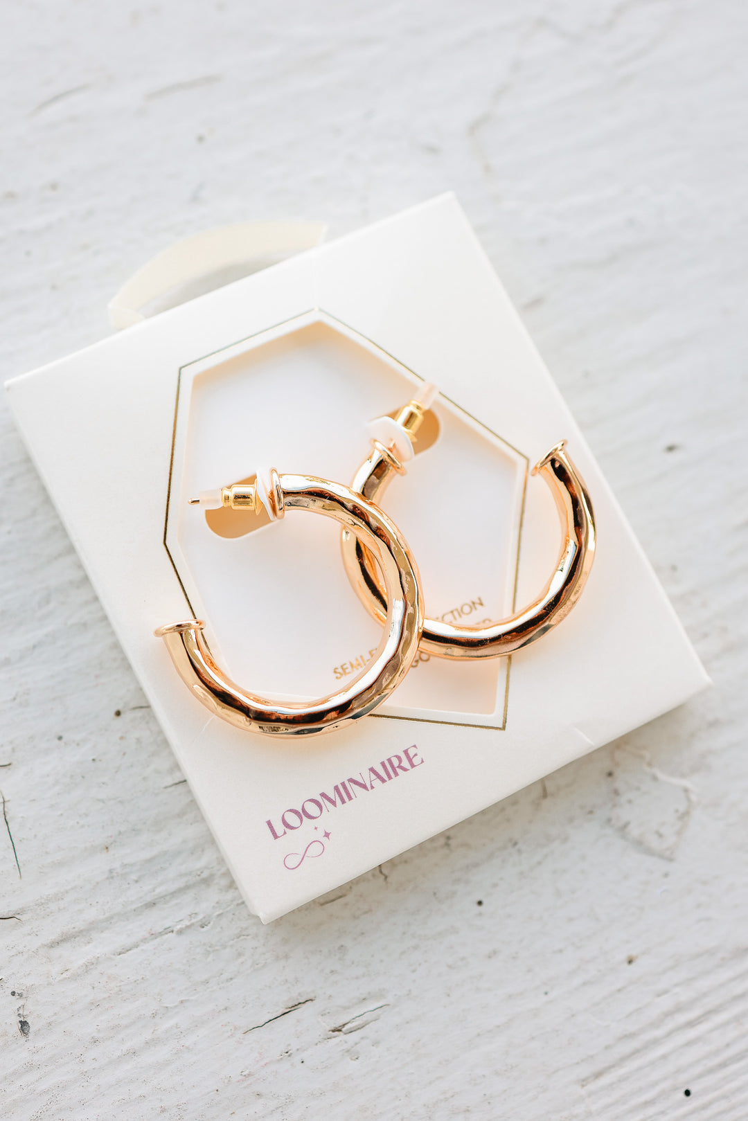 Hammered Metal Hoop Earrings - Gold