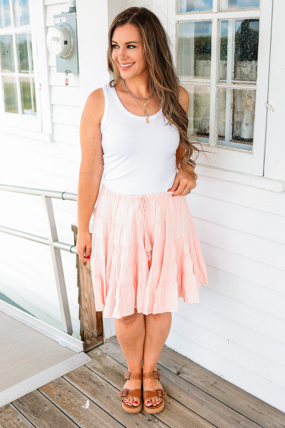 Palmer Tiered Midi Skirt - Pink