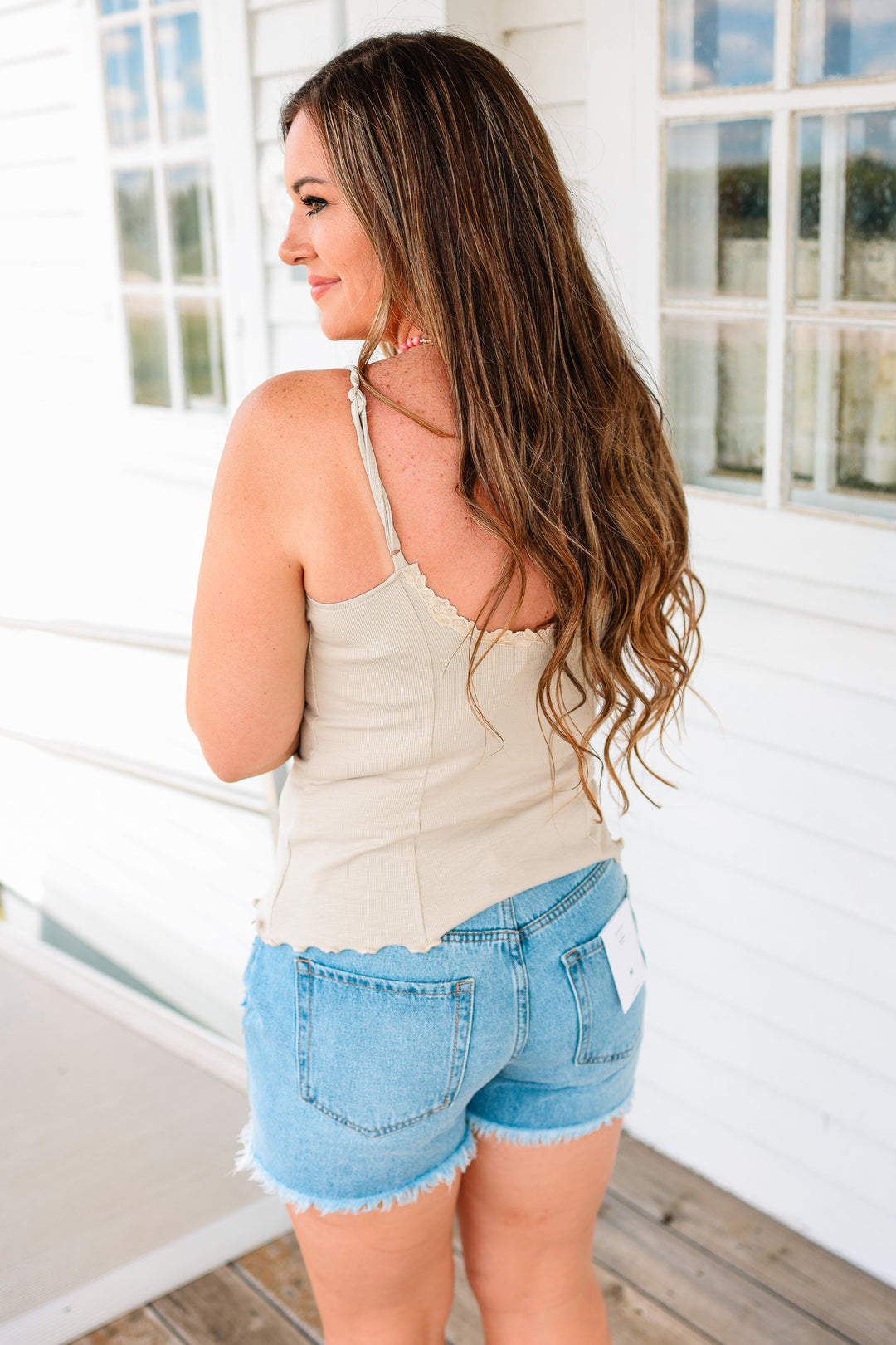 Naomi Lace Detail V Neck Cami - Stone