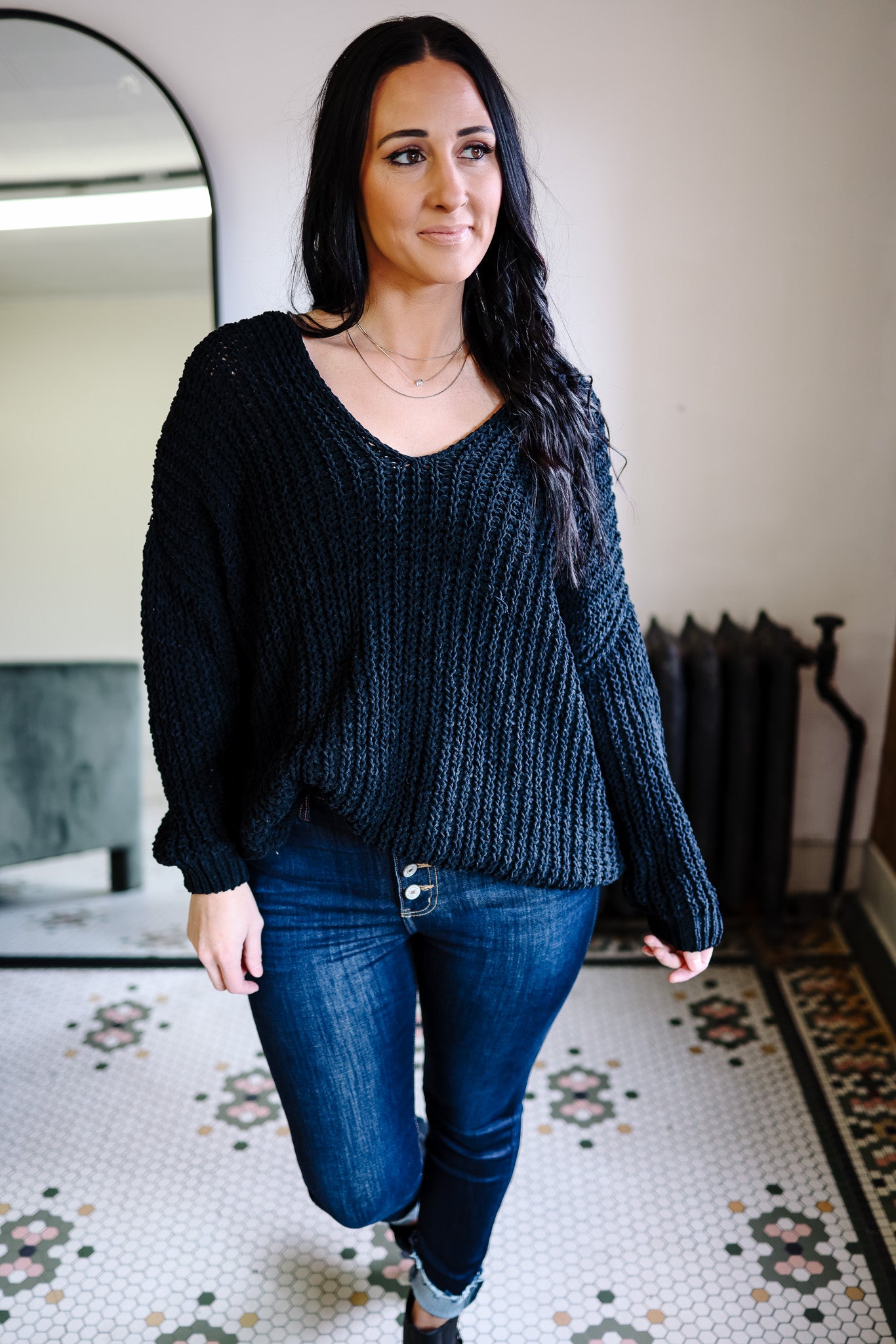 Kaye Chenille Knit Sweater - Black