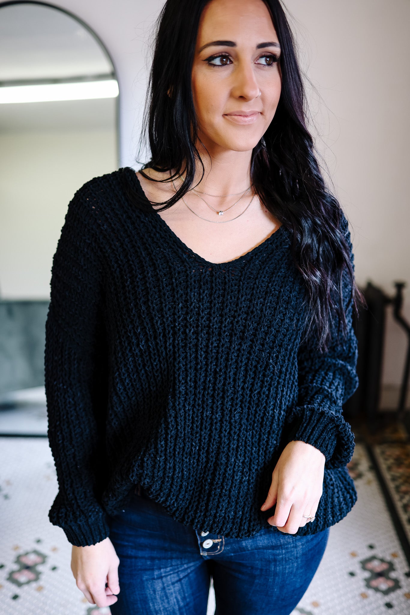 Kaye Chenille Knit Sweater - Black