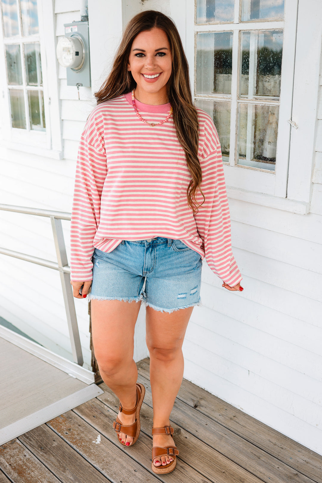 Aemi  Stripe Long Sleeve Top - Pink