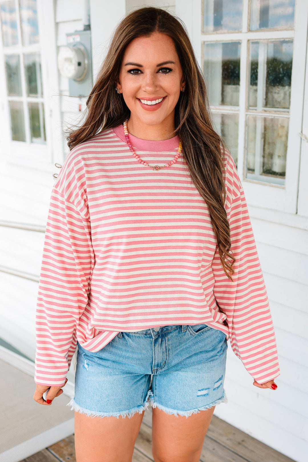 Aemi  Stripe Long Sleeve Top - Pink