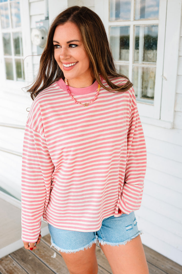 Aemi  Stripe Long Sleeve Top - Pink