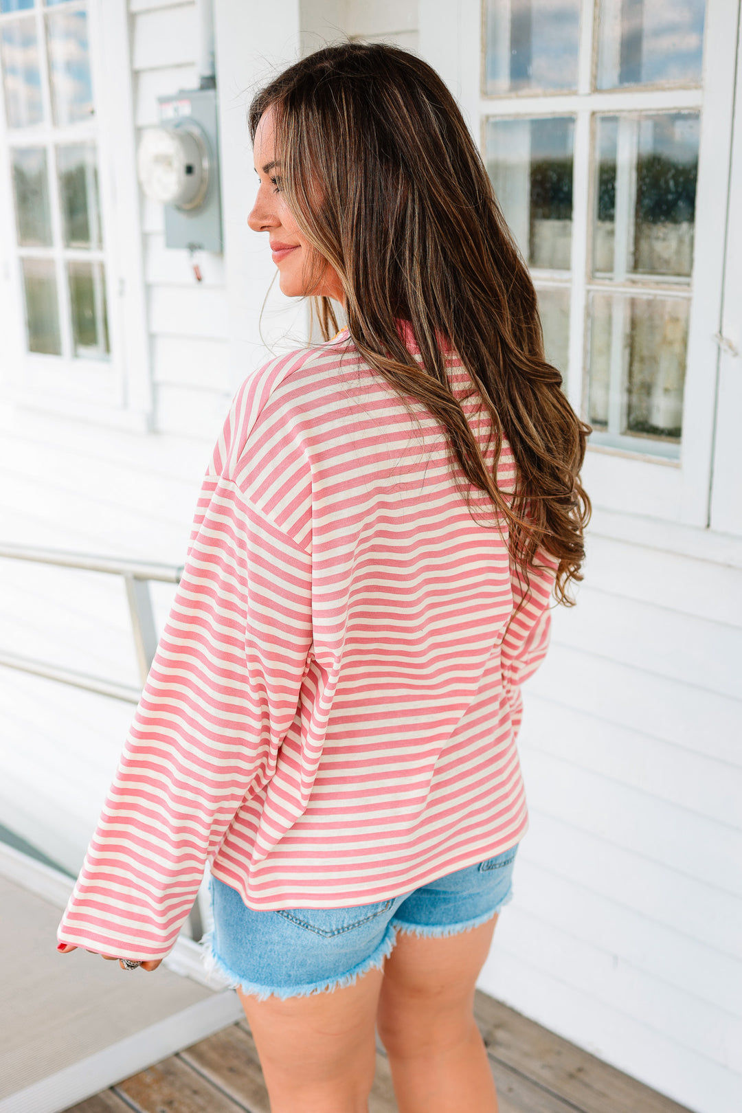 Aemi  Stripe Long Sleeve Top - Pink