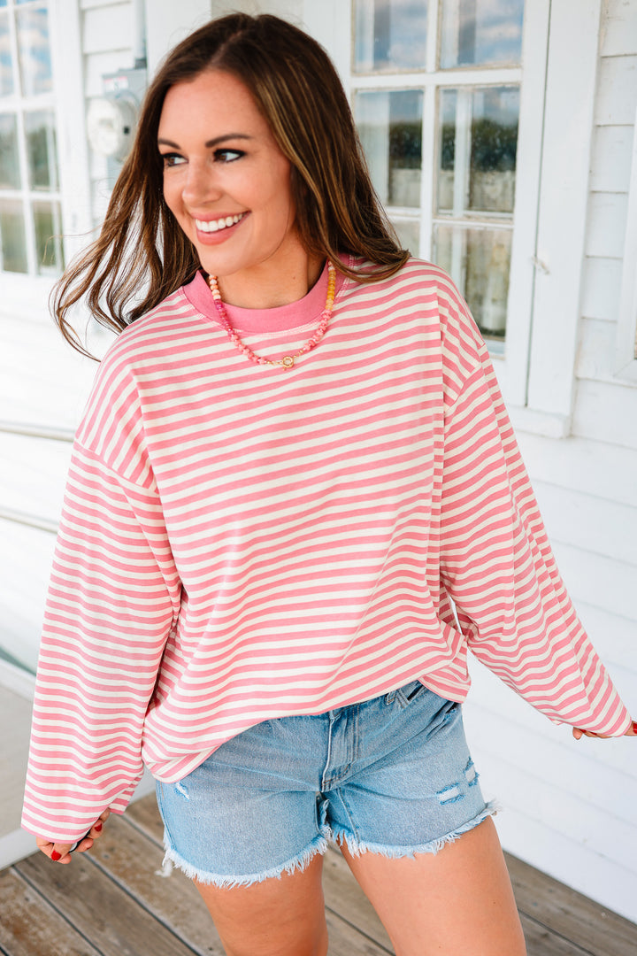 Aemi  Stripe Long Sleeve Top - Pink