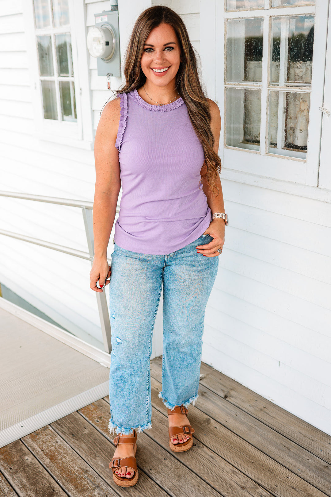 Veda Ruffle Trim Tank - Lavender