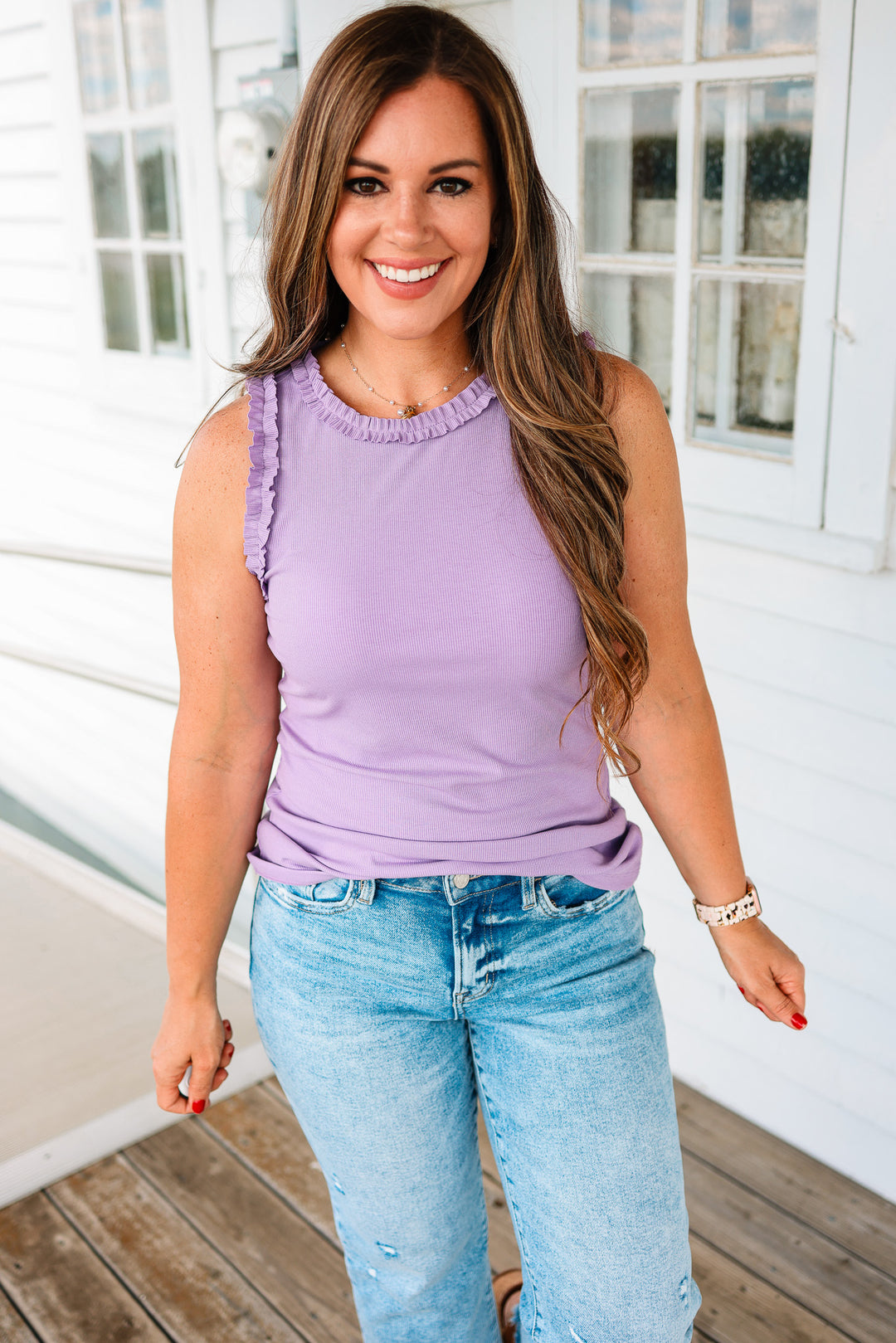 Veda Ruffle Trim Tank - Lavender