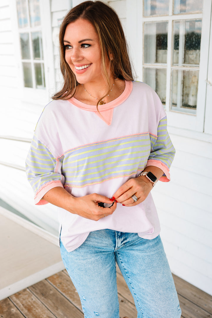 Delilah Stripe Patch Washed Top - Lavender
