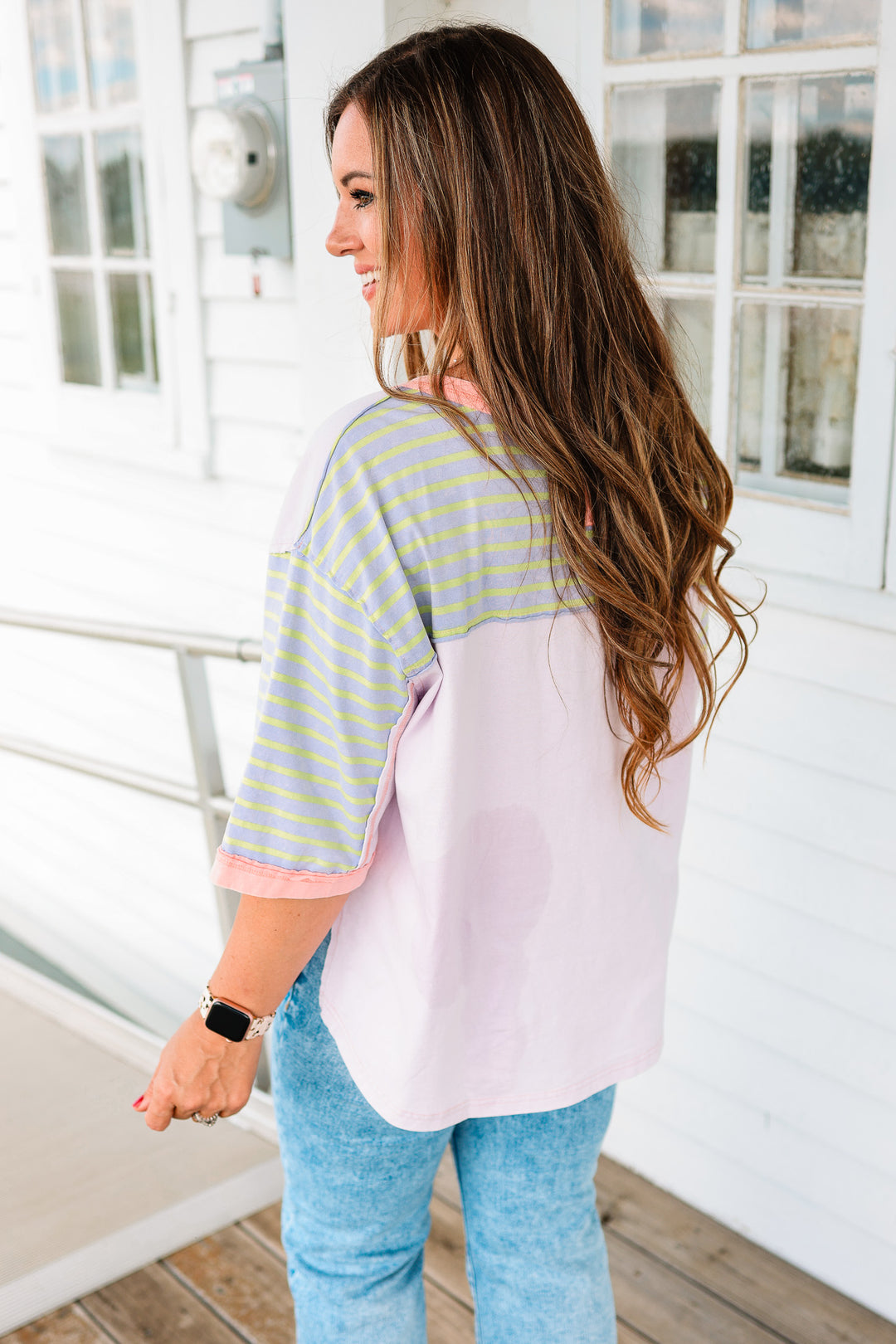 Delilah Stripe Patch Washed Top - Lavender