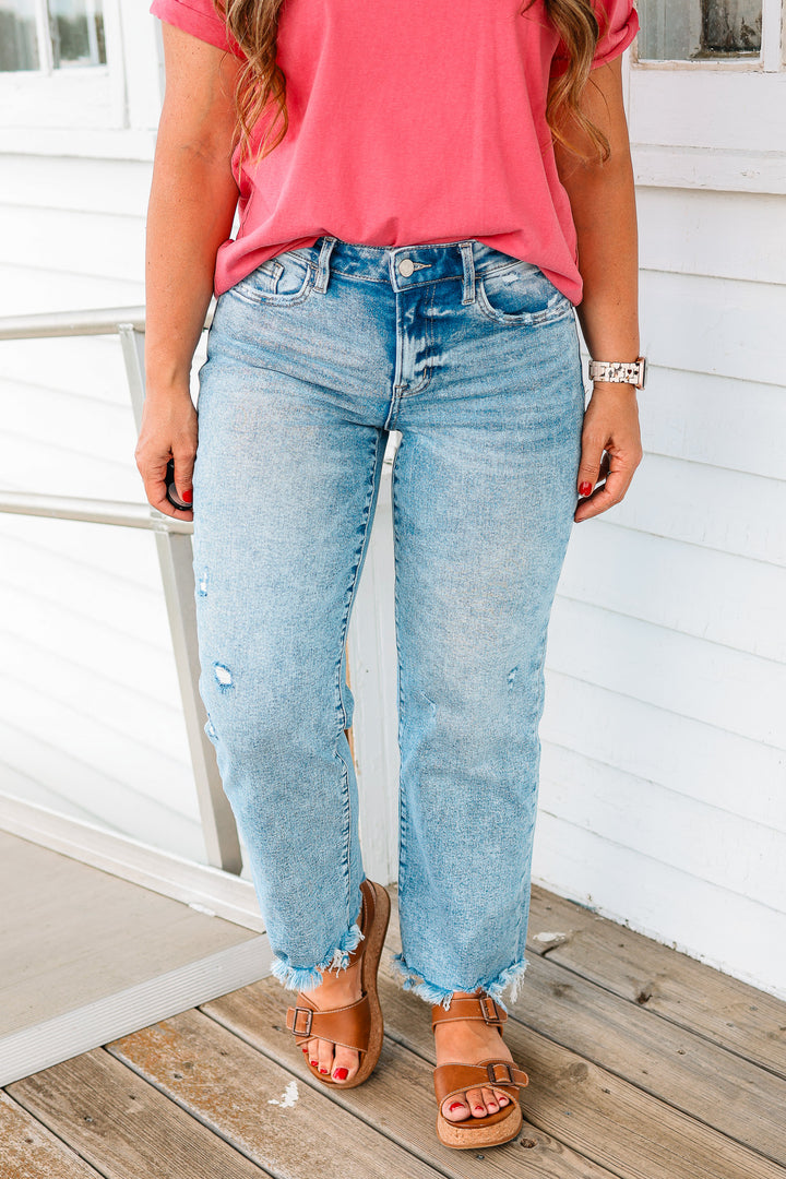 Vervet: Raven Raw Hem Slim Wide Jeans