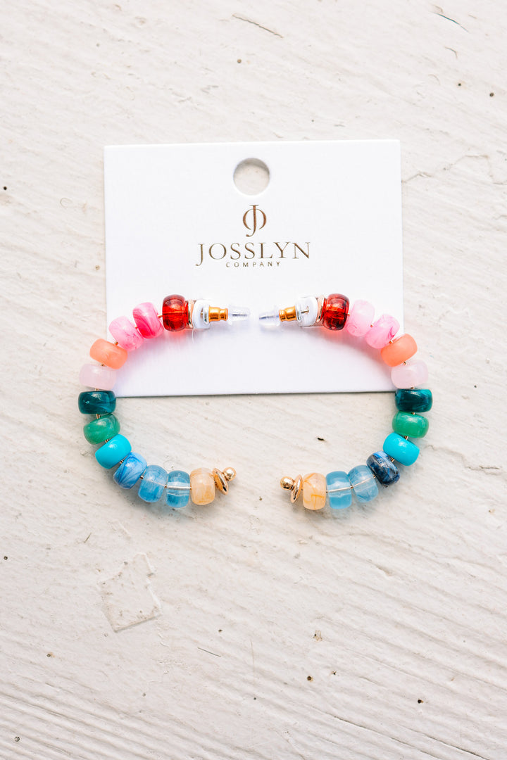 Rainbow Beaded Hoop Earrings
