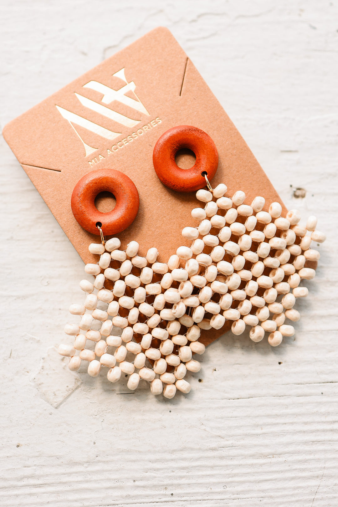 Boho Wood Bead Woven Earrings